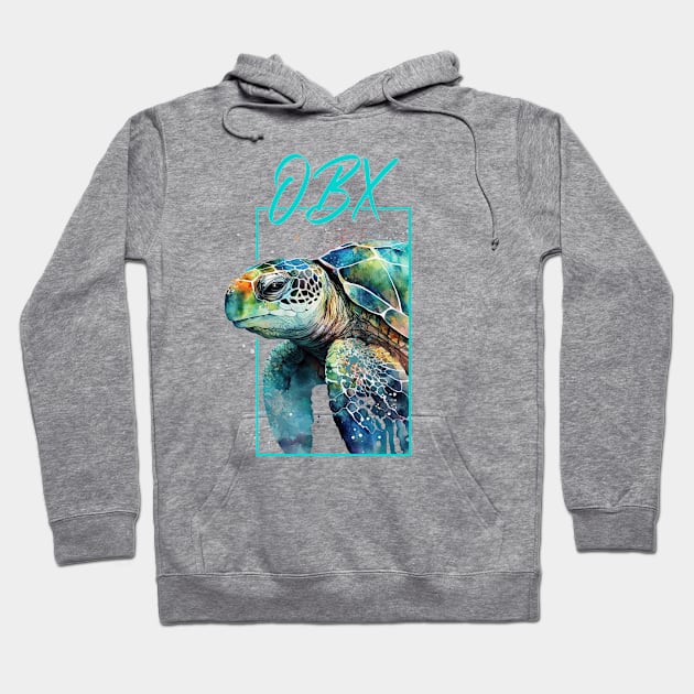 OBX North Carolina Watercolor Sea Turtle Portrait Hoodie by grendelfly73